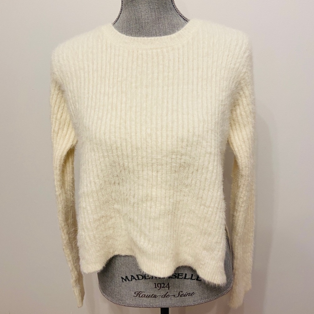 Leche Light Cream Fuzzy Side Slits Sweater - Picture 2 of 6